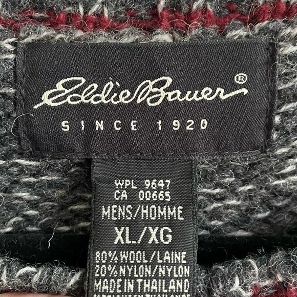 EDDIE BAUER Men’s Wool Crew Neck Long Sleeve Sweater Chunky Knit Grey XL - Picture 6 of 6